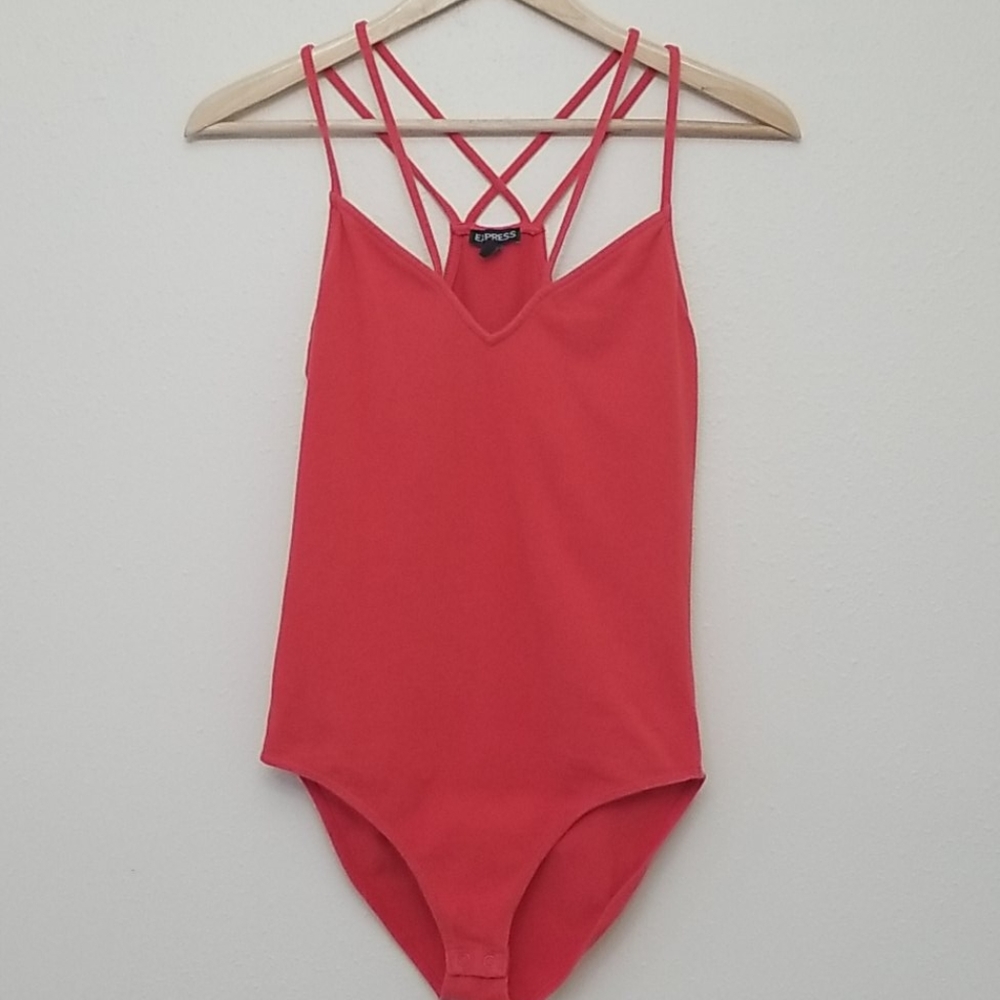 Express Red Strappy V Neck Bodysuit Size Small